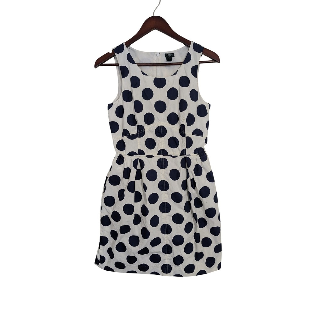 J.Crew Womens Polka Dot Cotton Fit & Flare‎ Dress Navy White Size 4 Preppy Lined